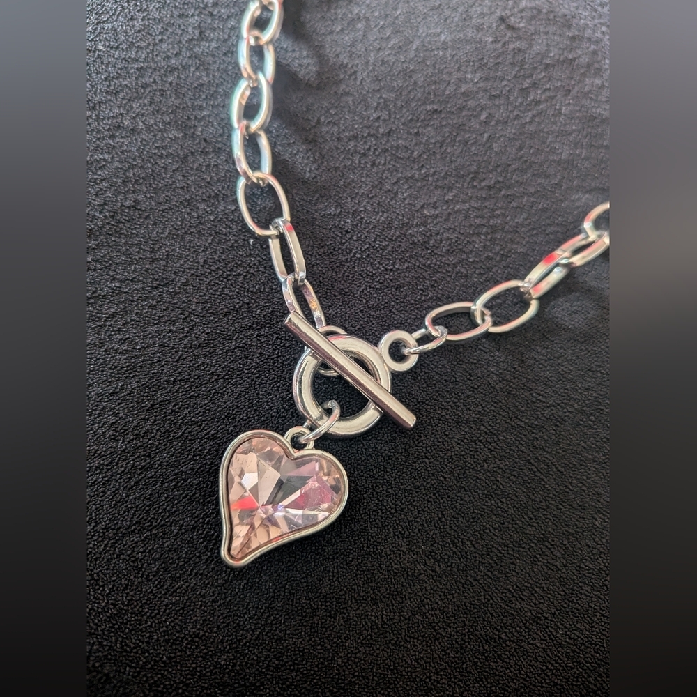 Pink Heart Charm With Chunky Linked Chain - Picture 2 of 5